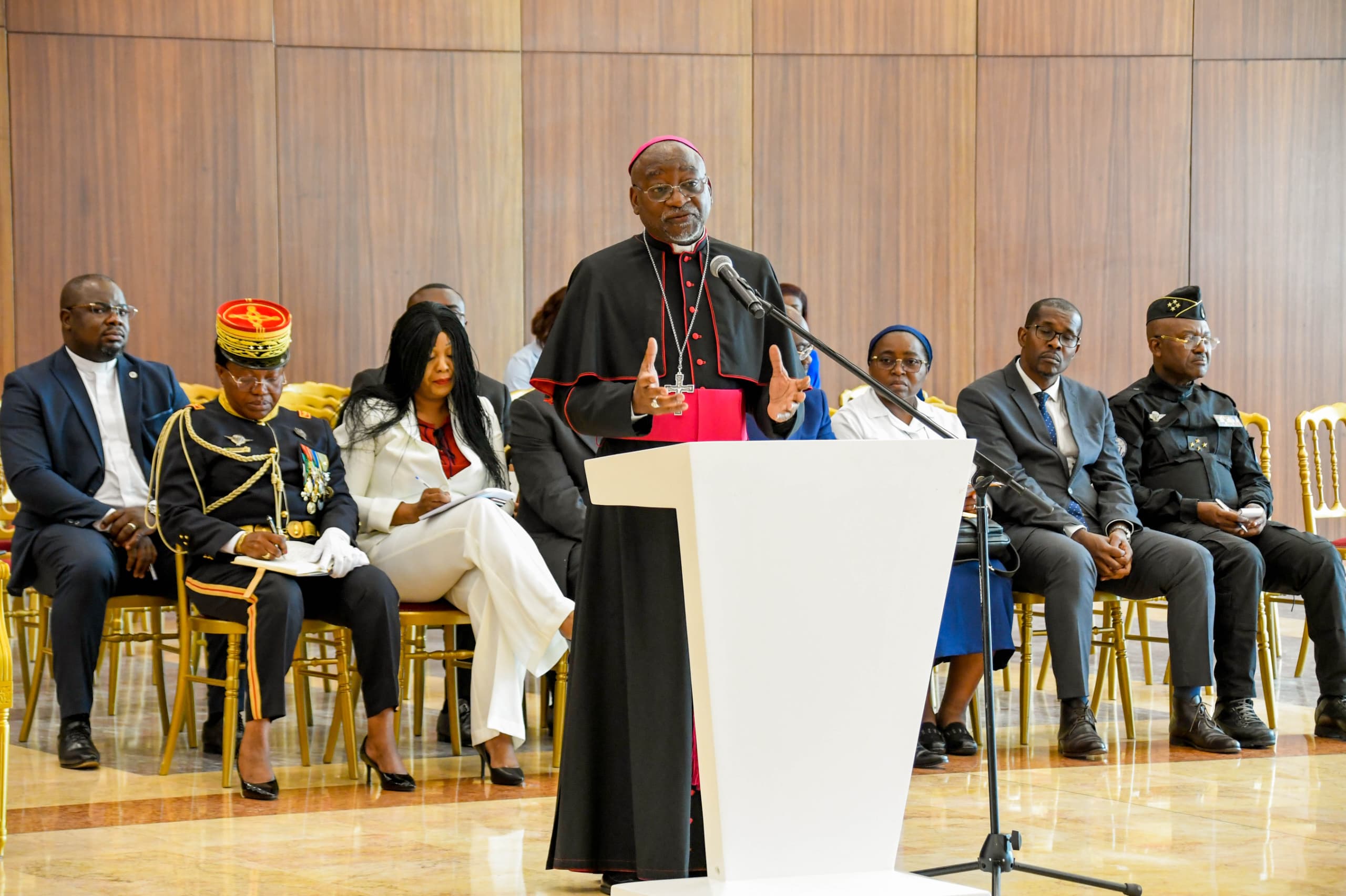 Mgr Ibaba and all his office at Oligui Nguéma –