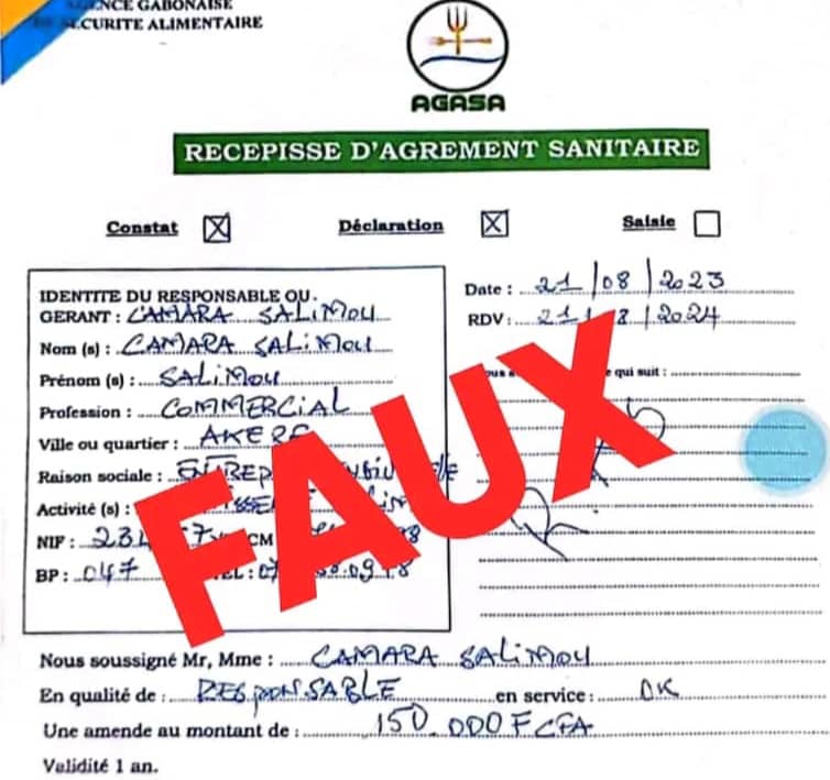 Un spécimen d'un faux document émis par les faux contrôleurs Logo de l'AGASA © D.R.